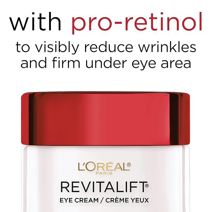 L'Oreal Paris Skincare Revitalift Anti-Wrinkle and Firming Eye Cream with Pro Retinol, Treatment to Reduce Dark Circles, Fragrance Free, 0.5 oz.