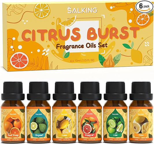SALKING Citrus Burst Essential Oil Set, Premium Fragrance Oil for Diffuser, Scented Oil Gift Set for Soap Candle Making - Sweet Orange, Bergamo, Lemon, Grapefruit, Lime, Yuzu