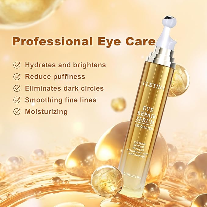 5% Caffeine Eye Serum - Caffeine Eye Cream with 360° Massage Ball Reduce Wrinkles and Fine Lines - Eye Roller Cream for Relieve Puffiness and Dark Eye Circles