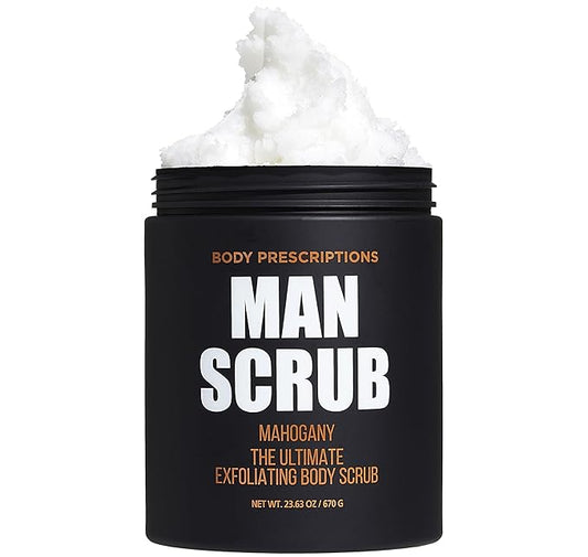 Body Prescriptions Men’s Exfoliating Body Scrub – Ultimate Skin Cleansing Wash in Jar with Twist-Top Lid, For All Skin Types, 21 Ounce (Pack of 1), Mahogany