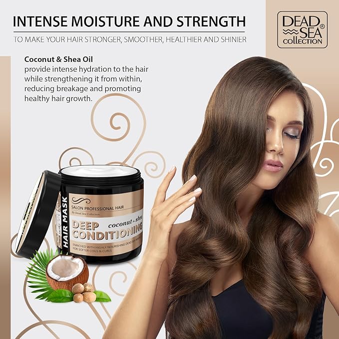Dead Sea Collection Coconut & Shea Hair Mask - Repair, Strengthening and Hydrating for All Hair Types - with Nourishing Dead Sea Minerals and Coconut Oil - 16,9 Fl. Oz