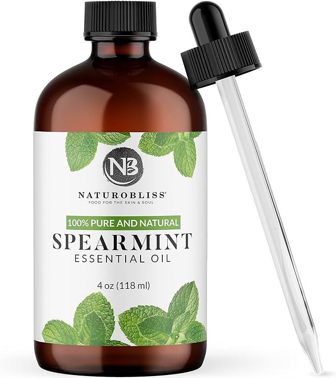 NaturoBliss Spearmint Essential Oil, 100% Pure and Natural Therapeutic Grade, Premium Quality Spearmint Oil, 4 fl. Oz - Perfect for Aromatherapy and Relaxation