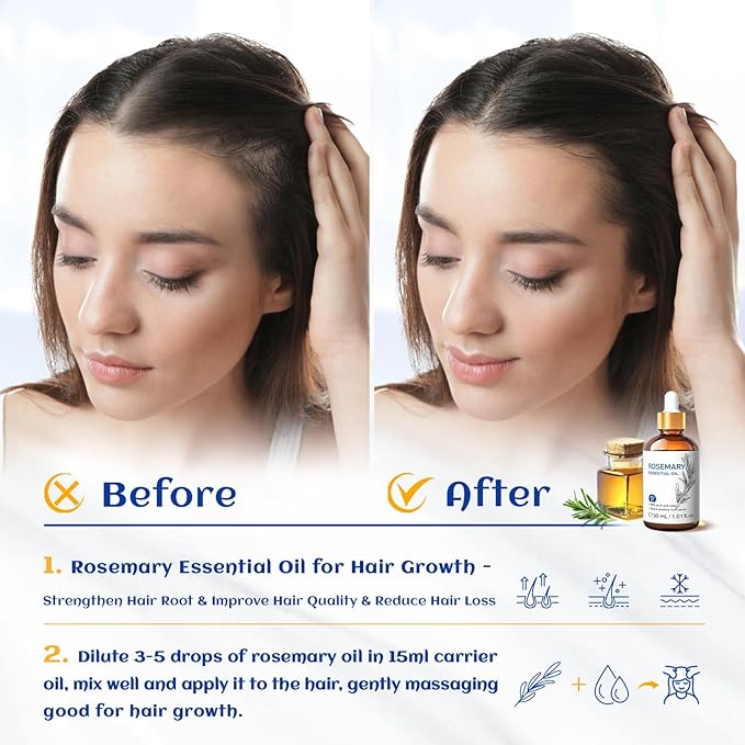 HIQILI Rosemary Essential Oil, for Hair Growth, Scalp, Add to Shampoo & Conditioner, 100% Pure & Natural - 1 FI Oz