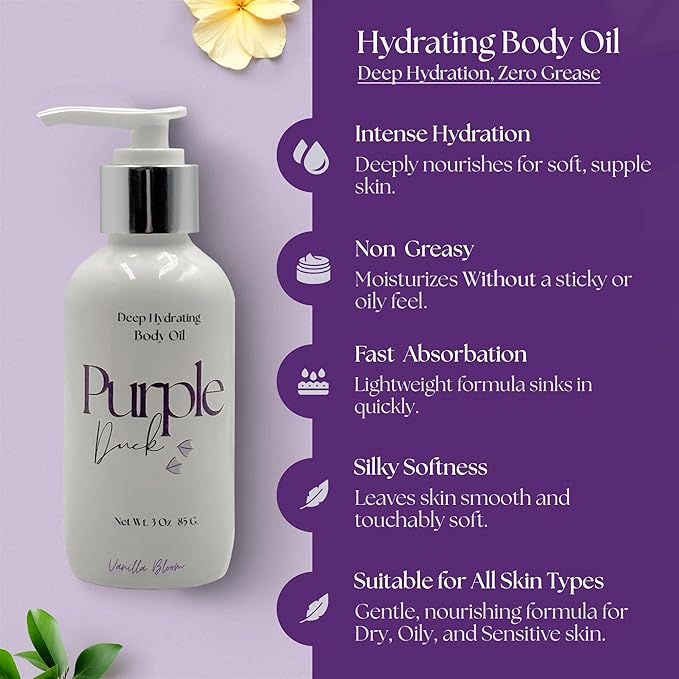 Hydrating Body Oil for Women | Lightweight All-Natural Moisturizing Oil | Fast-Absorbing Moisturizer | Scented Body Oil for Women - Vanilla Bloom 3 Oz