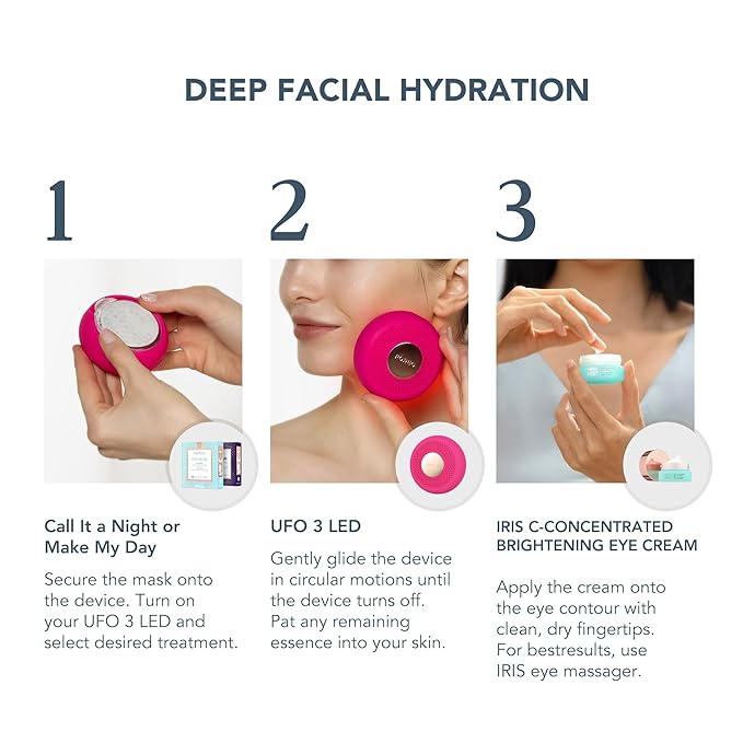 FOREO Hydrate & Brighten UFO 3 LED Set - Face Mask Skincare Device + 14 UFO Activated Masks + IRIS C-Concentrated Brightening Eye Cream, 0.5 Oz - Face Moisturiser
