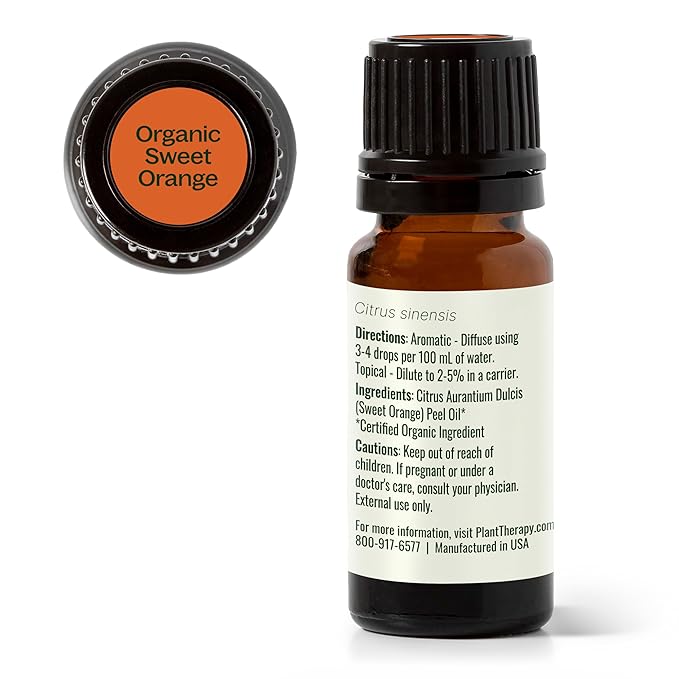Plant Therapy Sweet Orange Organic Essential Oil 100% Pure, USDA Certified Organic, Undiluted, Natural Aromatherapy, Therapeutic Grade 10 mL (1/3 oz)