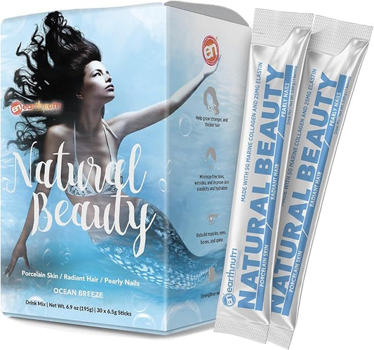 Marine Collagen Peptides Powder Supplement for Skin, Hair & Nails – Enhances Skin Elasticity & Hydration – Hydrolyzed Collagen – 5000mg per Serving – Non-GMO – Ocean Breeze (30 Sticks Pack)