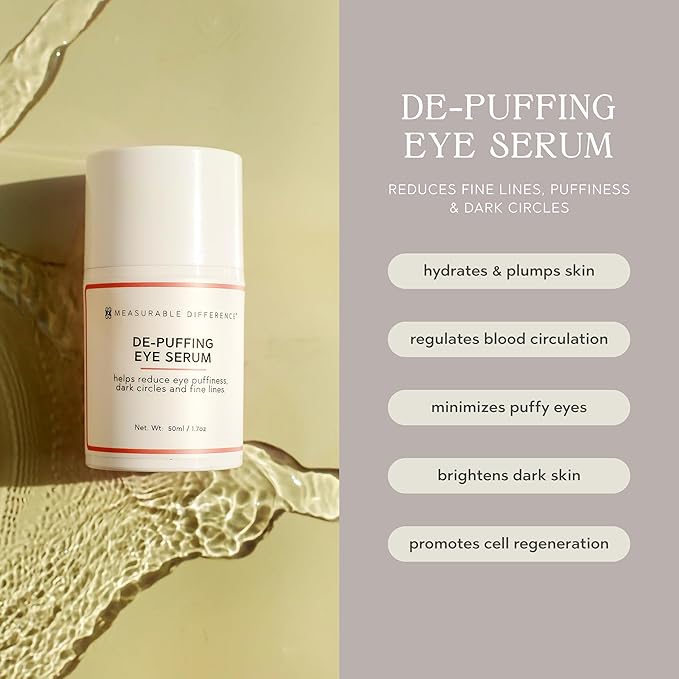 De-Puffing Eye Serum with Caffeine, Aloe Vera, Hyaluronic Acid & Peptides | Reduces Puffiness, Dark Circles, and Fine Lines | Hydrating Under Eye Treatment for All Skin Types