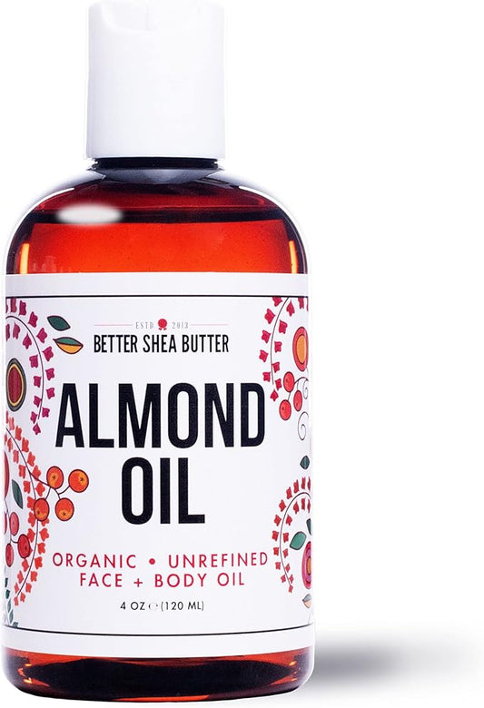 Better Shea Butter Organic Almond Oil | 100% Pure, Cold-Pressed | Natural Massage Oil for Body and Face | 4 oz