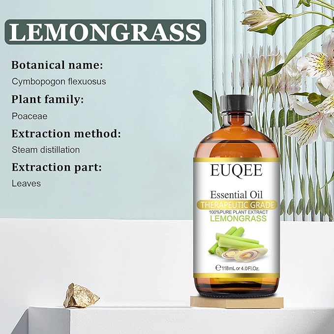 Lemongrass Essential Oil 118ml Premium Lemongrass Oil with Glass Dropper, Great for Diffuser, Candle Making - 4Fl. Oz