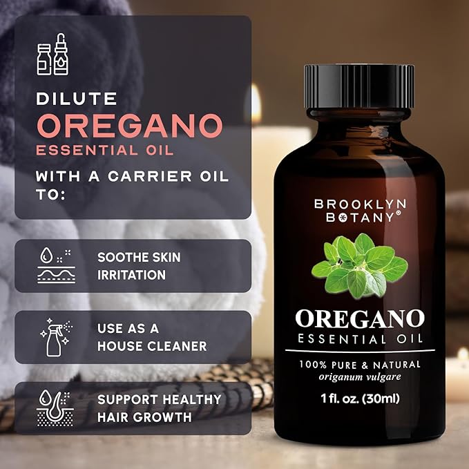 Brooklyn Botany Oregano Essential Oil – 100% Pure and Natural – Premium Grade Oil with Dropper - for Aromatherapy and Diffuser - 1 Fl Oz