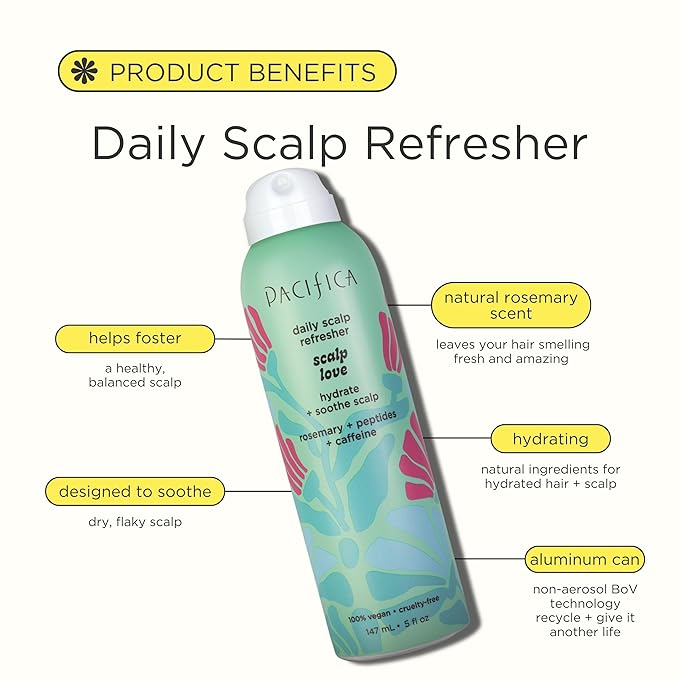 Pacifica Rosemary Mint Scalp Refresher Spray 5oz – Cooling Daily Scalp Treatment for Itchy Dry Scalp, Refreshes & Moisturizes, Vegan Leave-In Hair Mist for All Hair Types, Non-Greasy Cruelty-Free