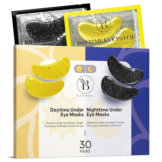 Under Eye Patches for Puffy Eyes and Dark Circles, Gel Eye Masks with Caffeine, Collagen & Vitamin C, Deeply Moisturizing, Bachelorette Party Favors, Bridesmaid Gifts (30 Pairs, Day & Night)