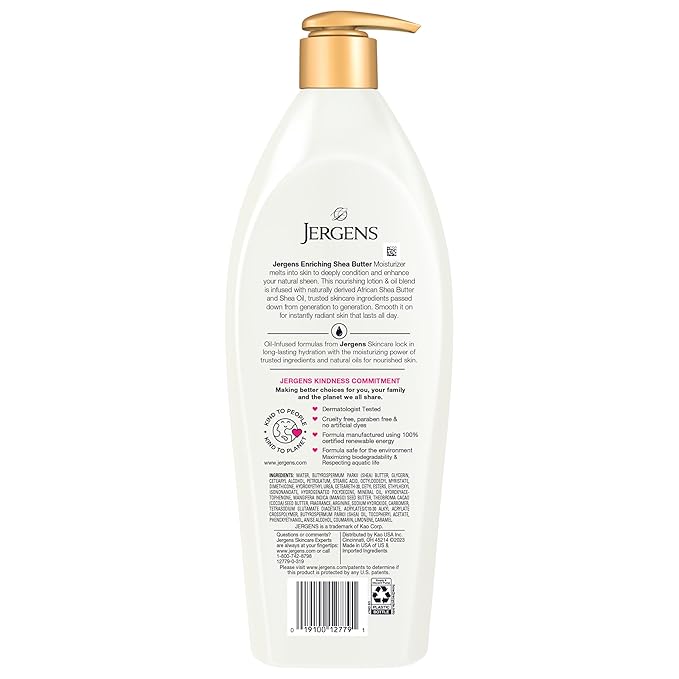 Jergens Shea Butter Hand and Body Lotion, Deep Conditioning Moisturizer, 3X More Radiant Skin, with Pure Shea Butter, Dermatologist Tested, 26.5 Oz