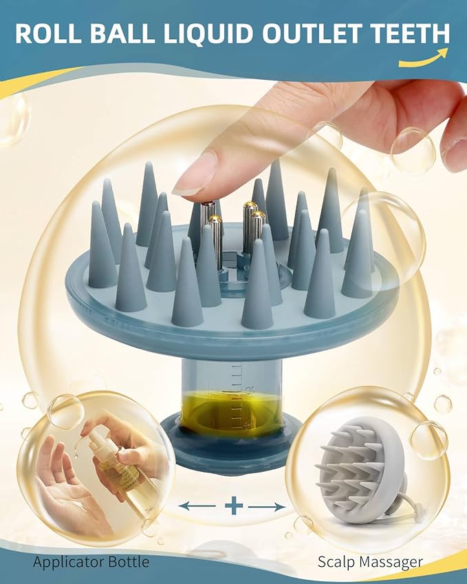Hair Oil Applicator Brush, Scalp Oil Applicator Hair Oil Dispenser Hair Growth Oil Comb with Silicon Massage TeethScalp Oil Applicator for Scalp Hair Oiling Applicator with Massage Balls
