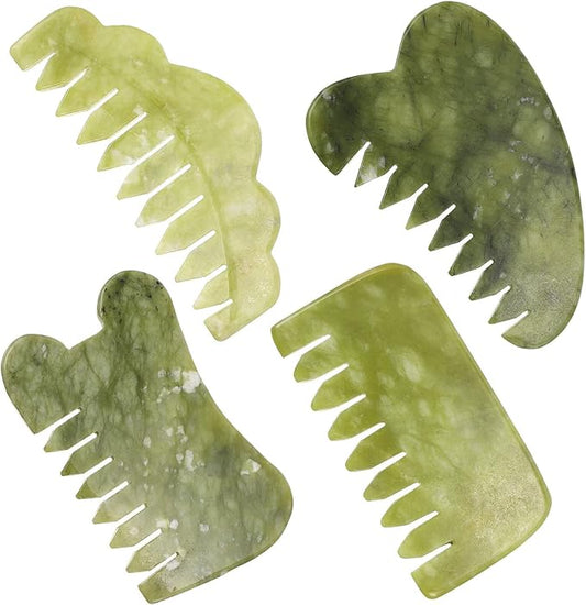 Healifty Jade Massage Comb, 4 Styles Gua Sha Comb for Head Caring, Facial Gua Sha Tool, Scraping Massage Tool for Full Body Relaxing