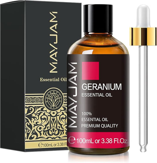 Geranium Essential Oil, MAYJAM Pure Essential Oils for Diffusers, Massage, Geranium Oil for Soap Candle Making, Huge 3.38FL.OZ Bottle