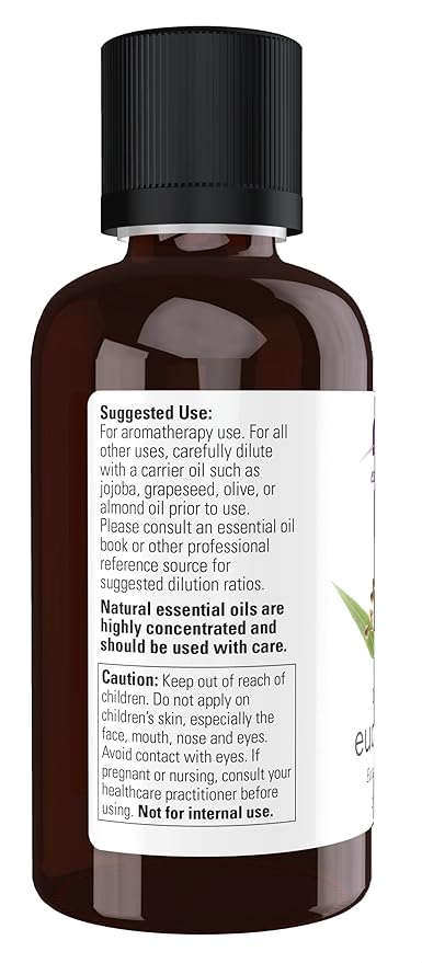 NOW Essential Oils, Eucalyptus Oil, Clarifying Aromatherapy Scent, Steam Distilled, 100% Pure, Vegan, Child Resistant Cap, 2-Ounce