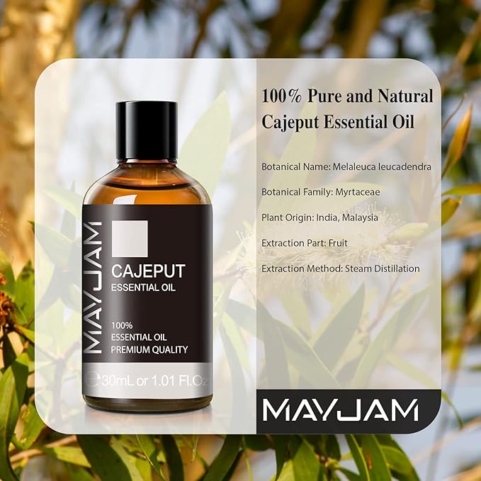Cajeput Essential Oil 30ML/ 1.01FL.OZ, MAYJAM Pure Aromatherapy Cajeput Oil for Massage, Diffuser, Soap Making, Long Lasting Scents