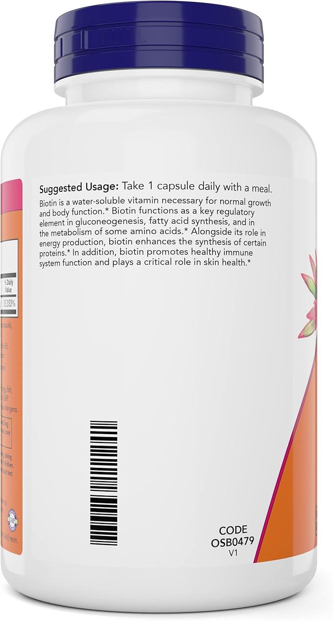 NOW Foods Extra Strength Biotin 10000mcg / 10 mg - 200 Count - Hair, Skin, Nail - Supplement for Men and Women - B7 Vitamin - Vegetarian, Vegan, Non-GMO