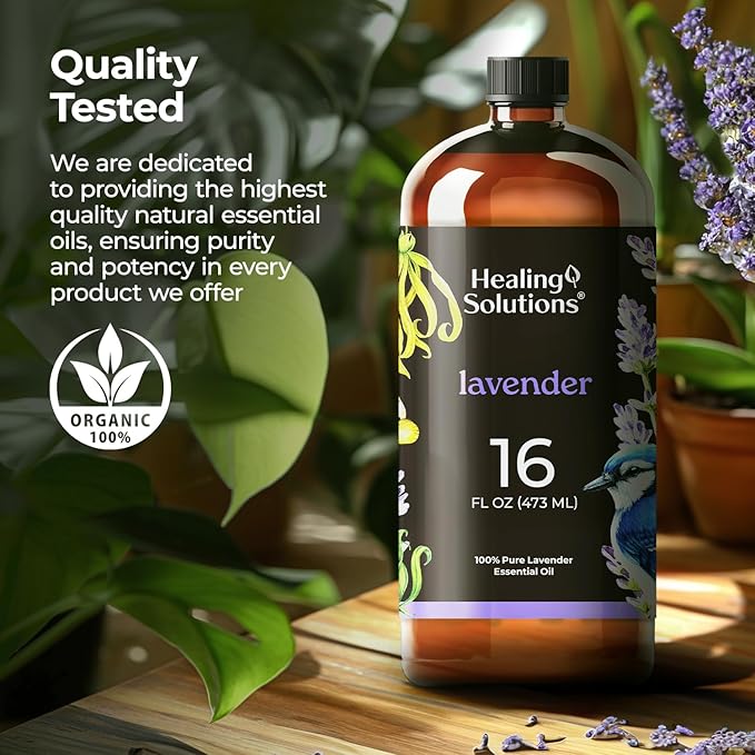 Healing Solutions Lavender Essential Oil Bulk, 16oz - 100% Pure Bulk Lavender Oil for Diffuser, Skin, Spray, Laundry - for Lavender Oil Spray - Lavender Oil for Cleaning - Aromatherapy Diffuser Oil