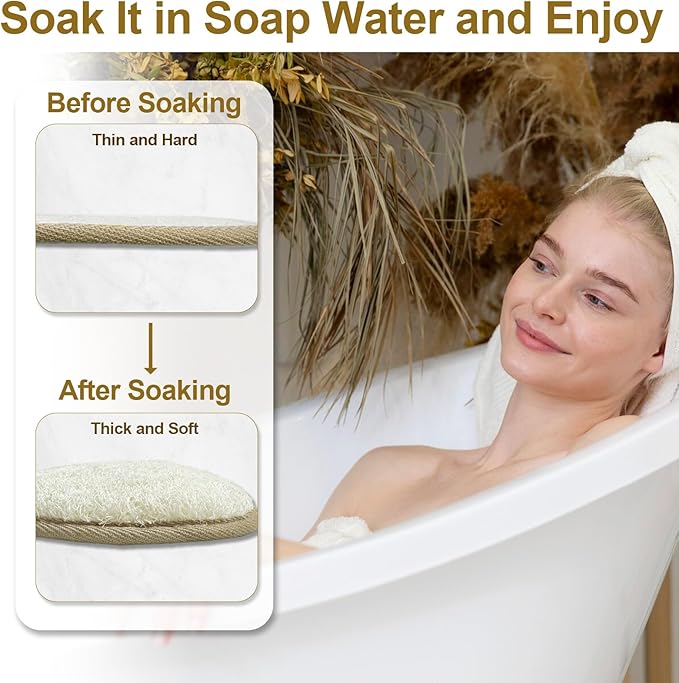 Loofah Exfoliating Body Scrubber (2 Pack), Natural Body Scrubbers for Shower Exfoliator, 100% Natural Lufa Bath Scrub Loofa Sponge Pad, Large Lufas for Men and Women Loufa Biodegradable Luffa Beige