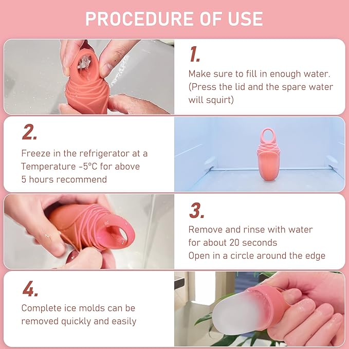 Facial Ice Roller Silicone Mold Reusable for Women 1Pc Face and Eye Neck Cold Skin Care Tools Freezer De-puff Eyes Bag Reduce Migraine Pain - Coral Pink