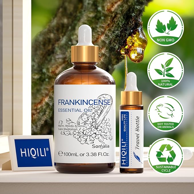 HIQILI 100ML Frankincense Essential Oil, for Massage, 100% Pure and Natural 3.38 Fl Oz