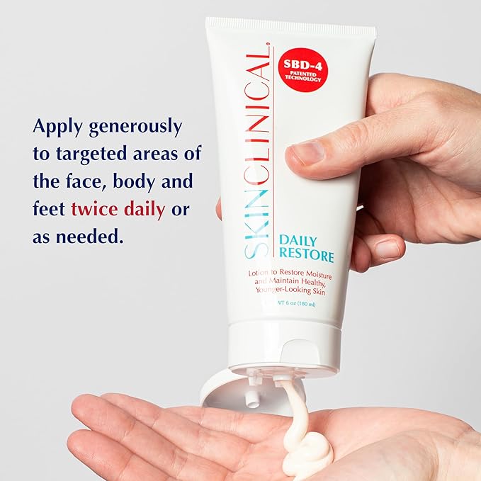 Daily Restore Hydrating and Moisturizing Body Lotion For Very Dry Skin, Psoriasis and Eczema Aftercare, Nourishes Skin with SBD-4 Patented Ingredient, Unscented Body and Face Lotion, 6 oz