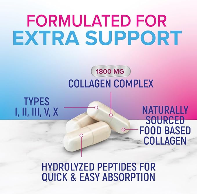 Collagen Peptides for Women & Men - Type I, II, III, V, X Multi Collagen Pills, Hydrolyzed Collagen Peptides Supplements, Nature's Hair, Skin, Nail, and Joint Support Supplement, Non-GMO, 180 Capsules