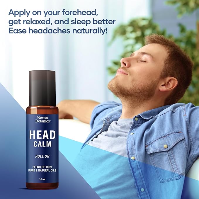 Head Calm Essential Oil Roll-On 10 ml - Pure, Natural Oil with Grapeseed for Relaxation - Soothing Roll-On Stick for Easy Application- Nexon Botanics