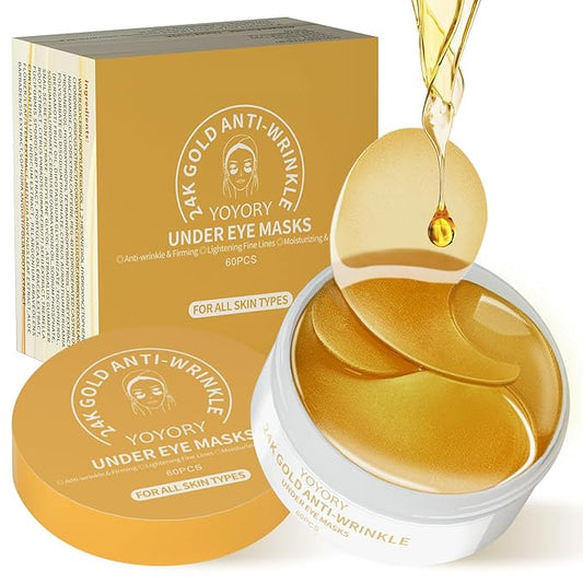 Hydrogel Eye Patches for Dark Circles, Puffy Eyes & Wrinkles - Collagen & Hyaluronic Acid Infused Under Eye Masks, Hydrating Firming Care, Fine Lines,Eye Bags Reduction (60 Pcs) Gold