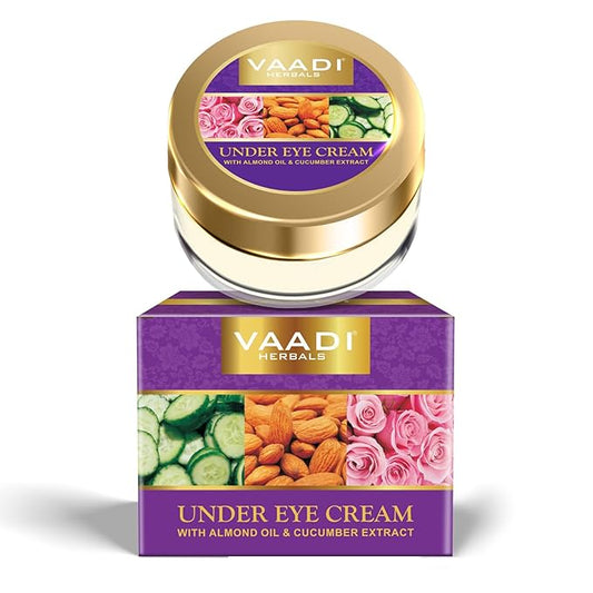 Vaadi herbals Natural Under Eye Cream - Almond Oil & Cucumber extract - Reduces the Appearance of Fine Lines and Wrinkles - Paraben Free - Sulfate Free - Unisex - All Skin Type - ( 30 GMS )
