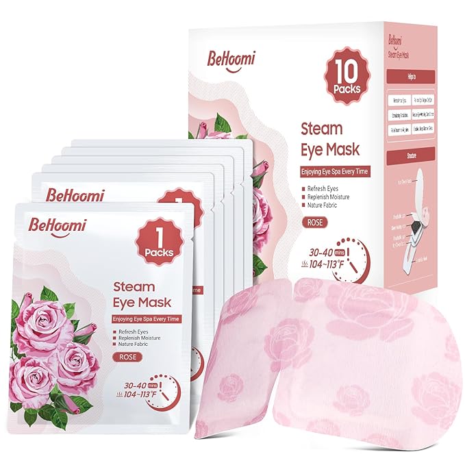 Steam Eye Mask, 10 Packs Heated Eye Mask, Self Heating Disposable SPA Warm Compress for Eyes Sleep Mask, Soothing Moist Heat Eye Masks, Travel Essentials & Relaxation Gifts (Rose Scent)