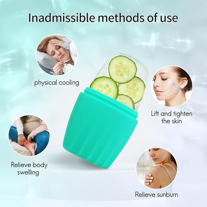 2Pack Silicone Ice Roller for Face Puffiness and Brightening Skin Glow, Reusable Facial Ice Mold with Freezer.