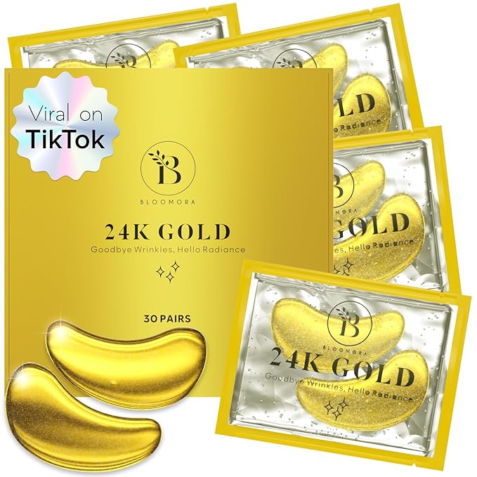 24K Gold Under Eye Patches (30 Pairs) Under Eye Patches for Dark Circles, Under Eye Patches for Puffy Eyes and Dark Circles, Under Eye Mask, Eye Care, Puffy Eyes Treatment