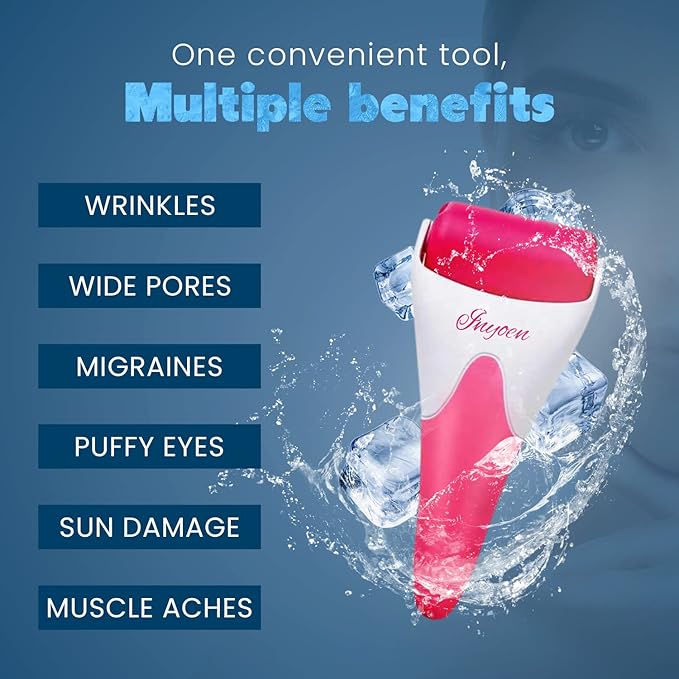 Facial Massager | Frozen Skincare Accessories for Face, Eyes & Body | Ice Roller for Puffiness, Migraine, Wrinkles & Sun Damage Relief (Pink)