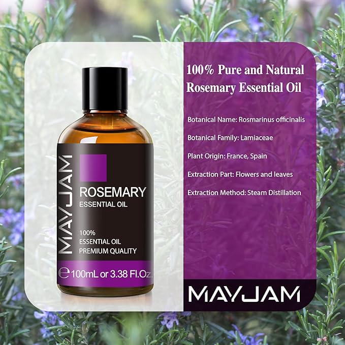 Rosemary Essential Oil with Dropper, MAYJAM Pure Rosemary Oil Aromatherapy Oils for Humidifier and Diffusers, 3.38FL.OZ