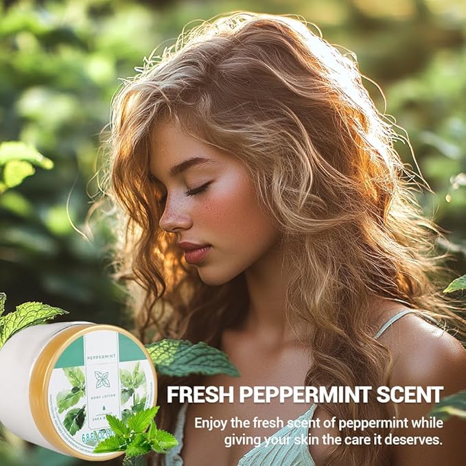 Princess Belle Peppermint Lotion, Shea Butter Body Lotion for Women and Men Dry Skin, Deep Moisturizing, Hydrating and Softening, Smell Good, 200ml(6.8floz)