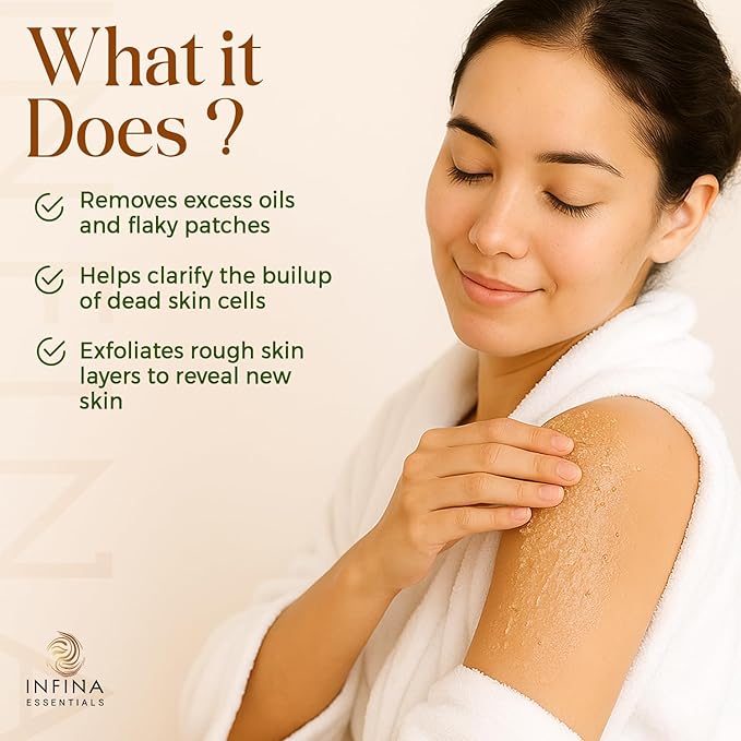 Scalp and Body Scrub – Exfoliating Sugar Cleanser with Coconut Oil, Menthol & Aloe – Dual-Use Polisher for Dry Skin & Flaky Scalp – Soothing, Cooling & Hydrating - INFINA ESSENTIALS | 8.45 fl oz