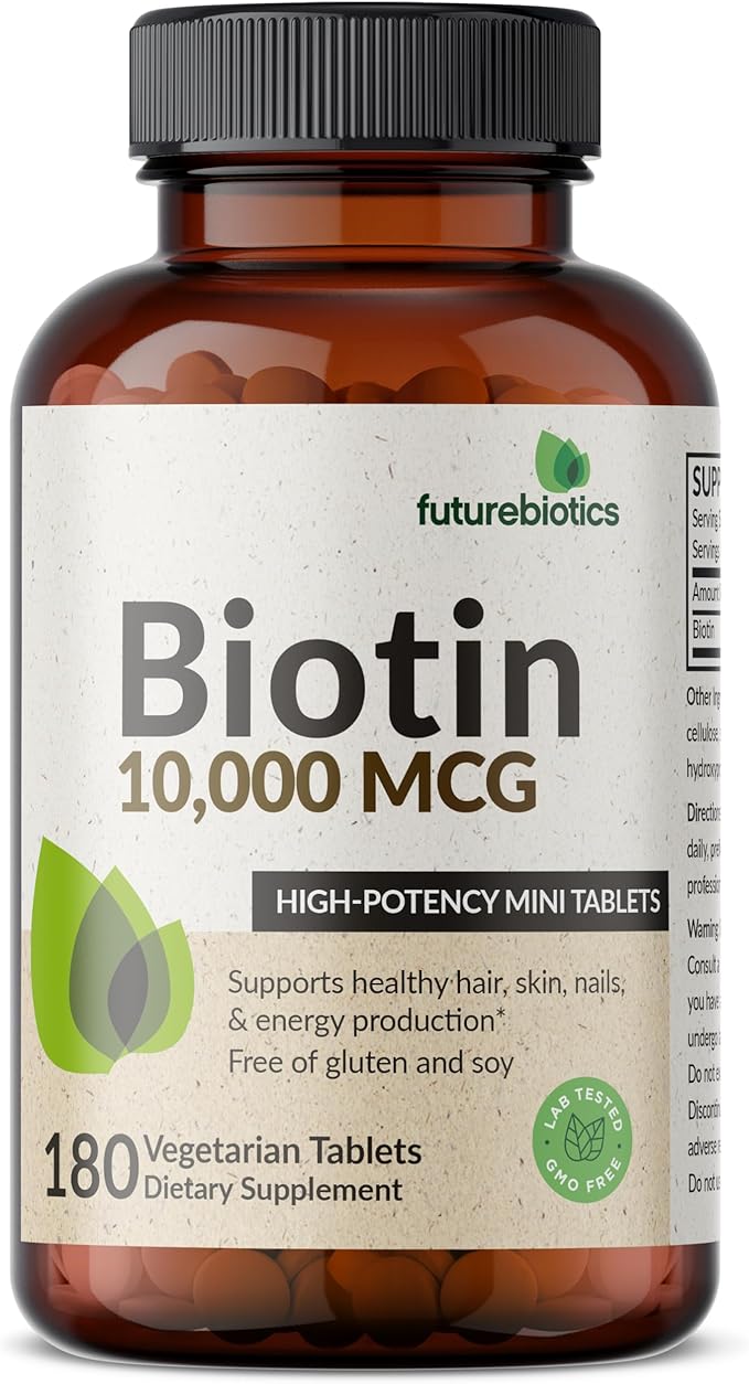 Futurebiotics Biotin 10,000 MCG High Potency Tablets Supports Healthy Hair, Skin & Nails & Energy Production, Non-GMO, 180 Vegetarian Tablets
