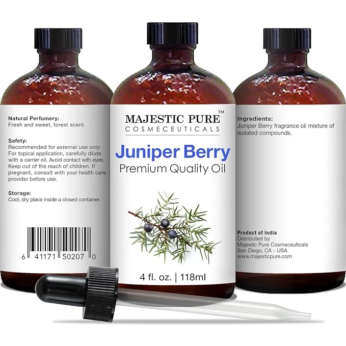 MAJESTIC PURE Juniper Essential Oil | 100% Pure and Natural Juniper Oil | Premium Grade Essential Oils for Hair Care, Home Diffusers, Skin, Aromatherapy, Massage and Humidifiers | 4 Fl Oz