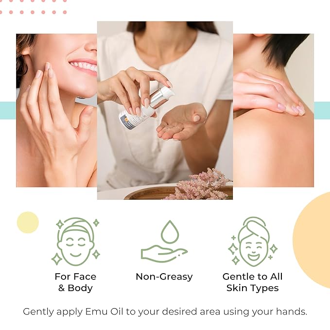 Emu Oil Skin Moisturizer - Scalp, Hair, Face, Body & Nail Moisturizer with Omega 3, 6, 9, Vitamins, & Minerals - Body & Face Serum for Fine Lines, Stretch Marks, Dry Lips & Cuticles - 30mL, Unscented