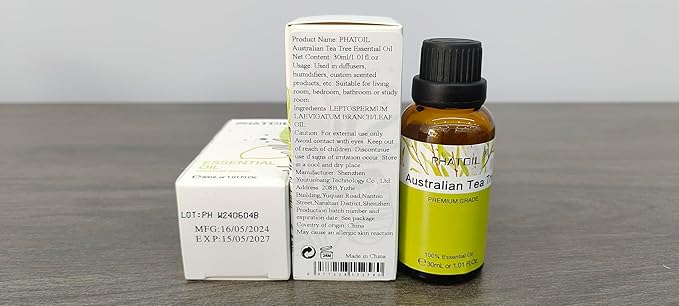 Australian Tea Tree 1.01fl.oz Essential Oil, PHATOIL Pure Aromatherapy Oils for Diffuser, Humidifier, Perfect for DIY Soap, Candle, Bath Bombs Making(30ml)