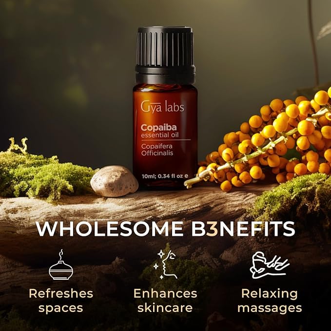 Gya Labs Copaiba Essential Oil for Diffusers - 0.34 Fl Oz - 100% Pure Natural Copaiba Oil for Skin, Body Comfort Fragrances & Candles Making Scent, Self-Care Rituals