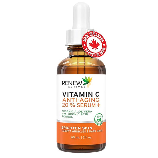 RENEW ACTIVES Vitamin C Serum - Brightening & Anti-Aging Formula - Reduces Dark Spots, Fine Lines & Wrinkles - Promotes Even Skin Tone - Hydrating & Antioxidant Protection - Made in Canada - 2 fl oz