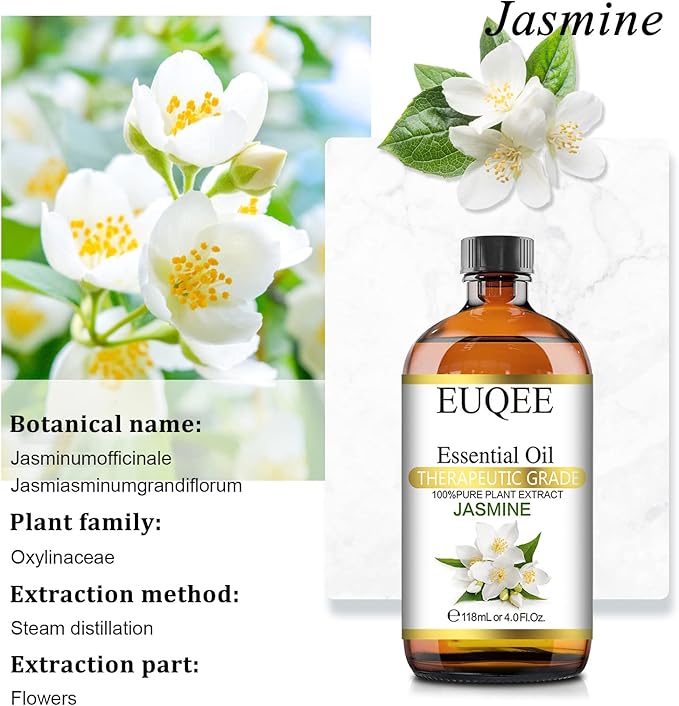 Jasmine Essential Oil 118ml Premium Jasmine Oil for Aromatherapy, Diffuser, DIY Soap, Candle Making - 4Fl Oz