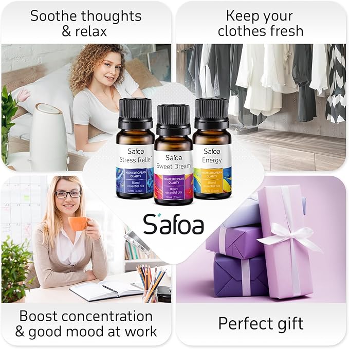 Top 6 Essential Oils Blends Set for Diffusers - Aromatherapy Oils Scents for Home & Office, Perfect for Tension Relief, Relaxation, Breath and Good Dreams Mood Boost Wellness Essential Oil Kit for SPA