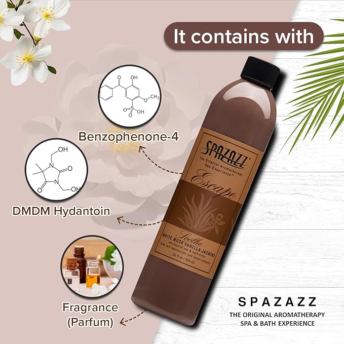 Spazazz SPZ-127 Escape Aromatherapy Elixir Bottle, 12-Ounce, White Musk Jasmine Vanilla Soothe