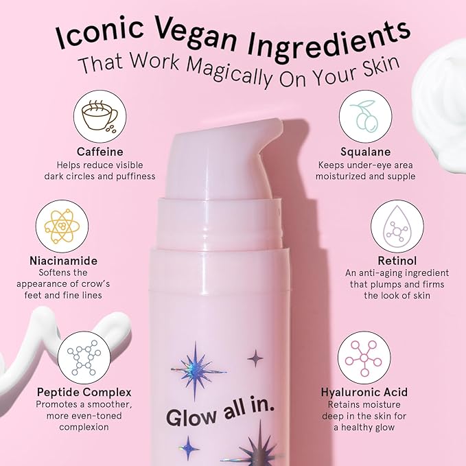 grace & stella Retinol & Caffeine Under Eye Cream Anti Aging - Travel Essentials - Hydrating Cream with Niacinamide, Peptides - Reduce Wrinkles, Crow's Feet, Puffiness - Vegan Skincare (0.5 floz/15ml)